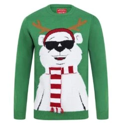 Mens Novelty Christmas Jumper Light Up Knitted Polar Bear