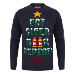 Mens Novelty Christmas Jumper Xmas Eat Sleep Beer Repeat