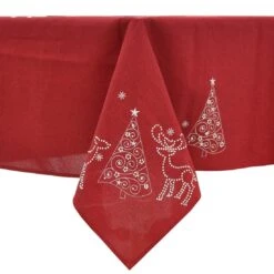 Christmas Reindeer Tablecloths Napkins Diamante Grey Red
