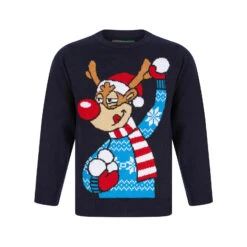 Kids Reindeer Throwing Snowballs Christmas Jumper -XS-Stock 2A189871F 1.opt