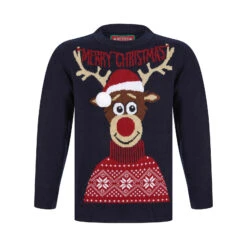 Kids Merry Christmas Antlers Reindeer Xmas Jumper -XS-Stock 2A189901F 1.opt