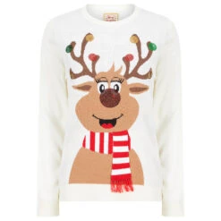 Womens Sequin Reindeer Christmas Jumper -XS-Stock 3A190171F 1.opt