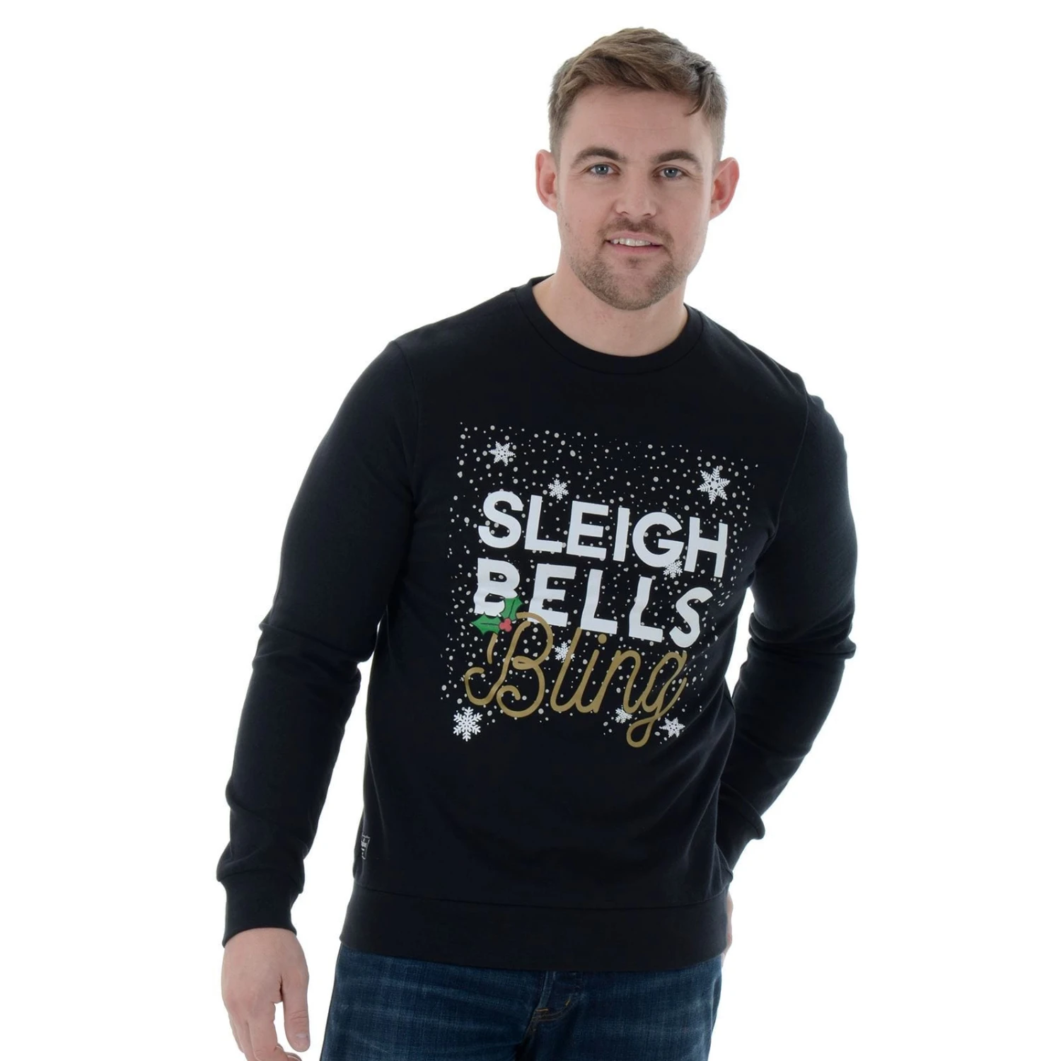 Mens Novelty Christmas Jumper Sweatshirt Sleigh Bells Bling 2 Mens Novelty Christmas Jumper Sweatshirt Sleigh Bells Bling - Image 2