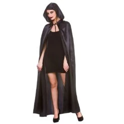 Deluxe Satin Hooded Cape Black Vampire Goth Widow Fancy Dress -XS-Stock AC 9406 1600 1 99238.1566567839.1100.1100