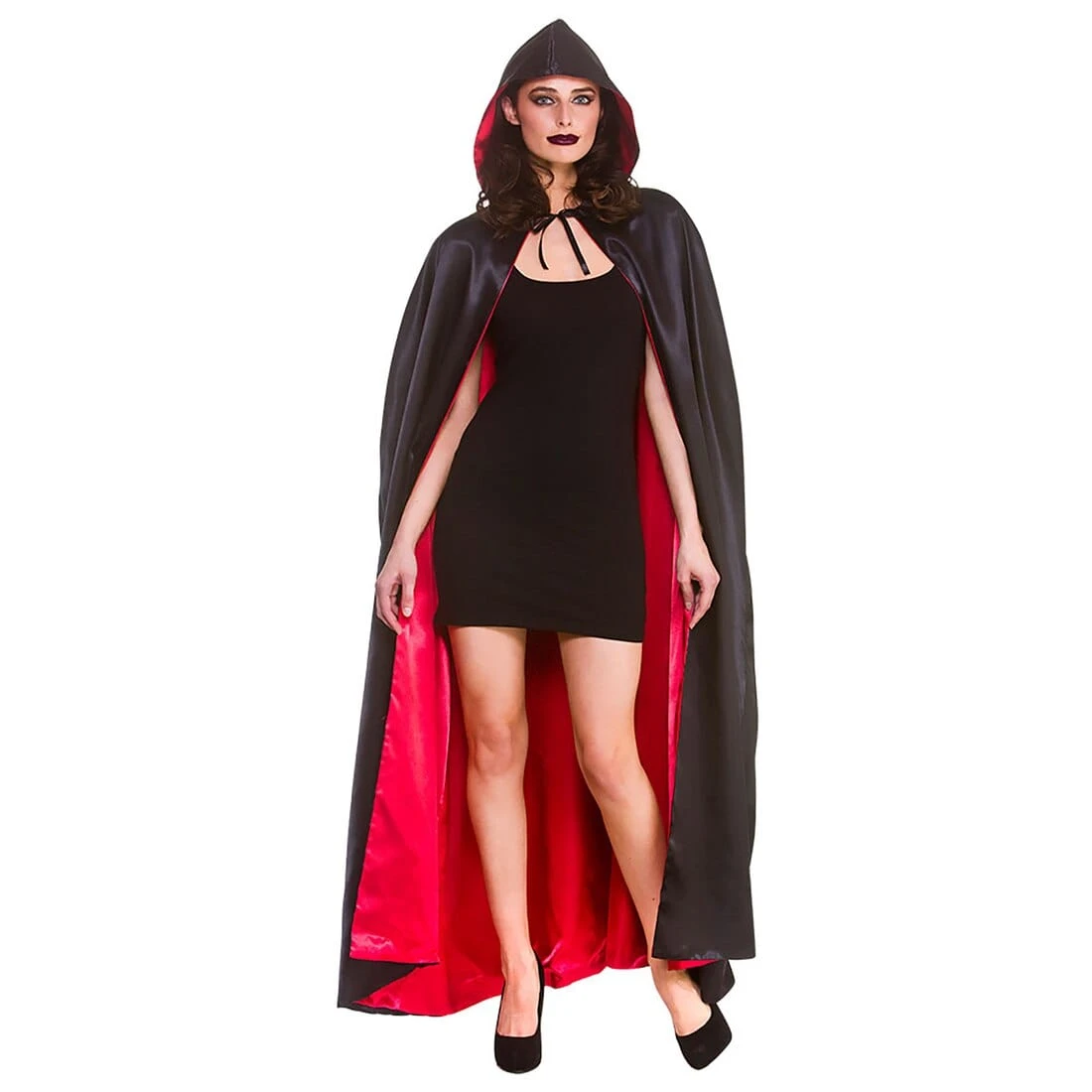 Super Deluxe Widows Hooded Cape Black Vampire Halloween 140cm 1 Super Deluxe Widows Hooded Cape Black Vampire Halloween 140cm