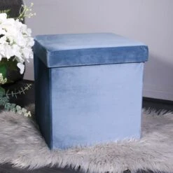 Hodge & Hodge Velvet Effect Storage Ottoman With Lid 15 Hodge & Hodge Velvet Effect Storage Ottoman With Lid -XS-Stock Blue Velvet Ottoman 26911.1609860866.1100.1100