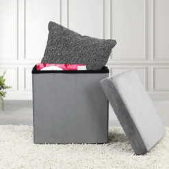 Hodge & Hodge Velvet Effect Storage Ottoman With Lid