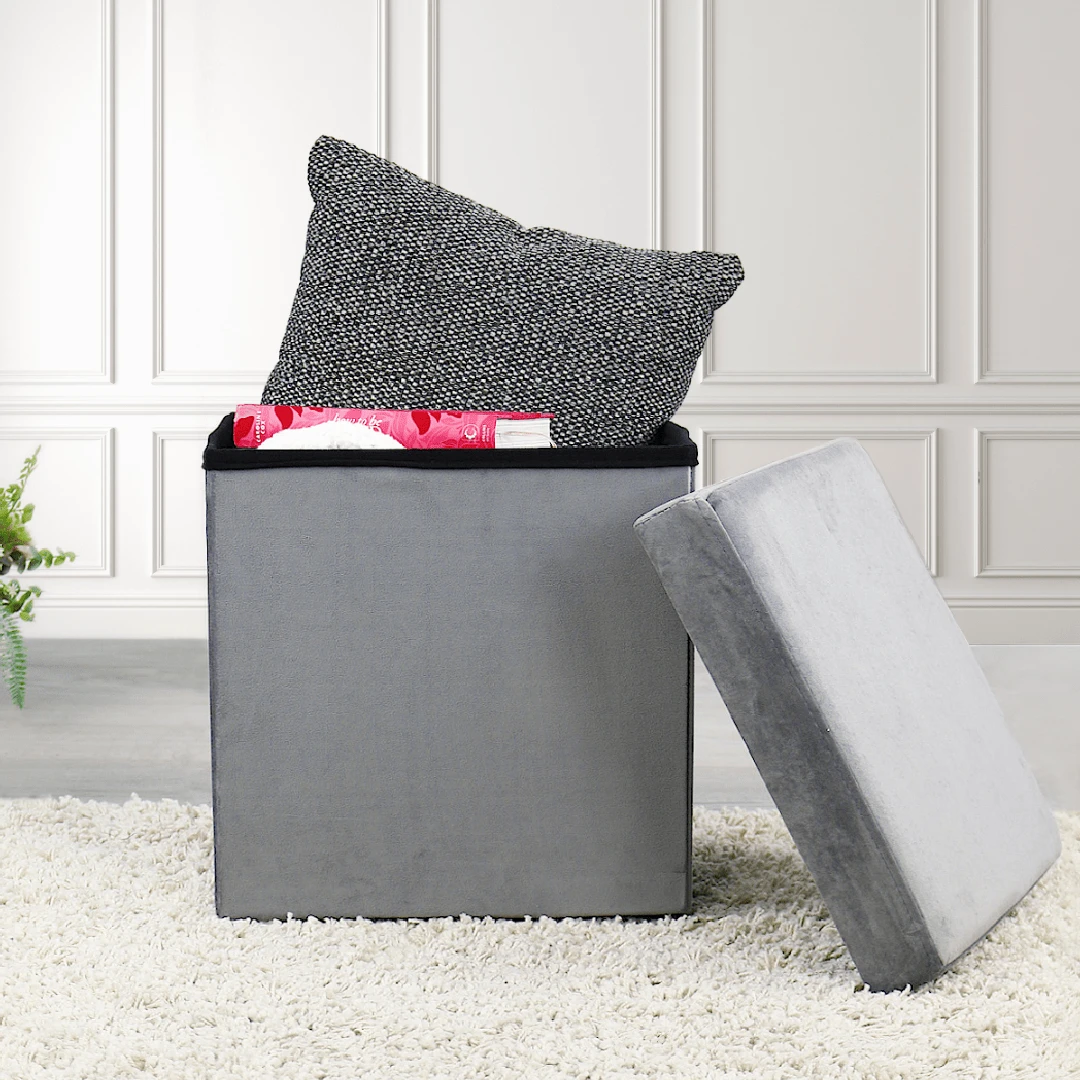 Hodge & Hodge Velvet Effect Storage Ottoman With Lid 1 Hodge & Hodge Velvet Effect Storage Ottoman With Lid