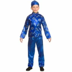 Chinese Boy Fancy Dress Costume Blue Mandarin Halloween