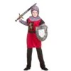 Kids Medieval Knight Costume Red Tunic Silver Hood Fancy Dress