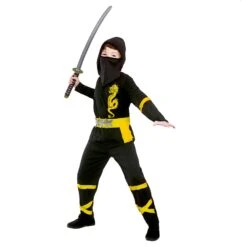 Kids Power Ninja Japanese Fighter Black Halloween Costume -XS-Stock EB 4145 opt