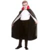 Kids Deluxe Satin Vampire Cape Black Cloak Red Collar 95cm