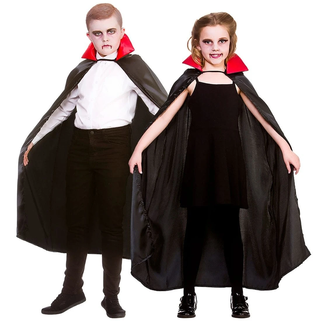 Kids Deluxe Satin Vampire Cape Black Cloak Red Collar 95cm 3 Kids Deluxe Satin Vampire Cape Black Cloak Red Collar 95cm - Image 3