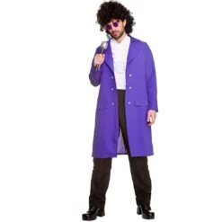 Mens 80s Musician Purple Jacket Ruffle Shirt Fancy Dress Costume