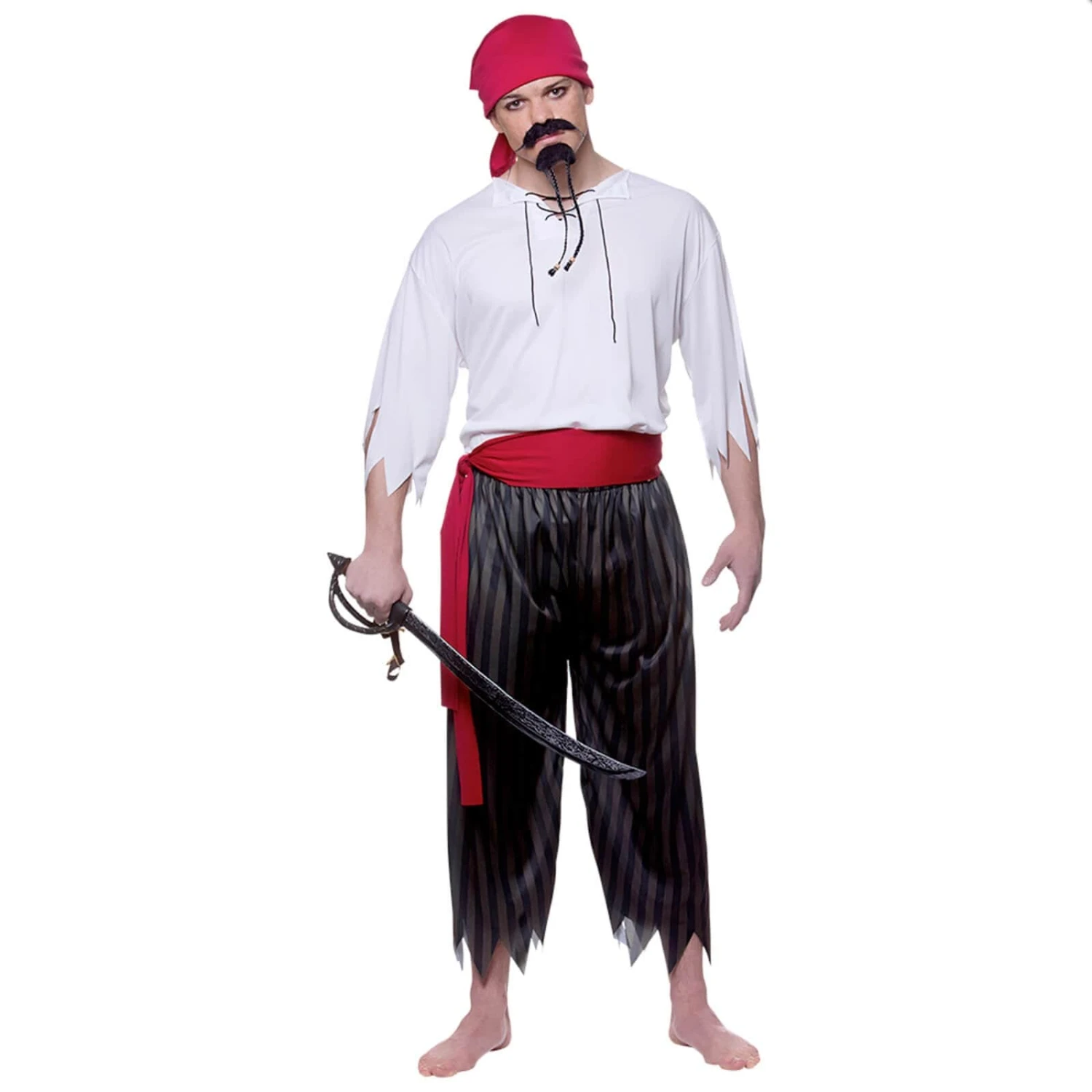 Mens Pirate Shipmate Costume Caribbean Sailor Fancy Dress 1 Mens Pirate Shipmate Costume Caribbean Sailor Fancy Dress