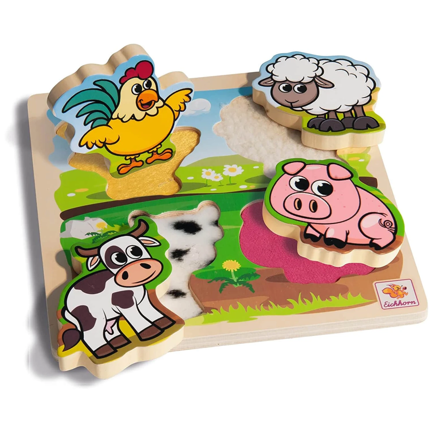 Eichhorn Wooden Puzzle Farm Animals With Fabric 5 Pieces Age 1+ 2 Eichhorn Wooden Puzzle Farm Animals With Fabric 5 Pieces Age 1+ - Image 2