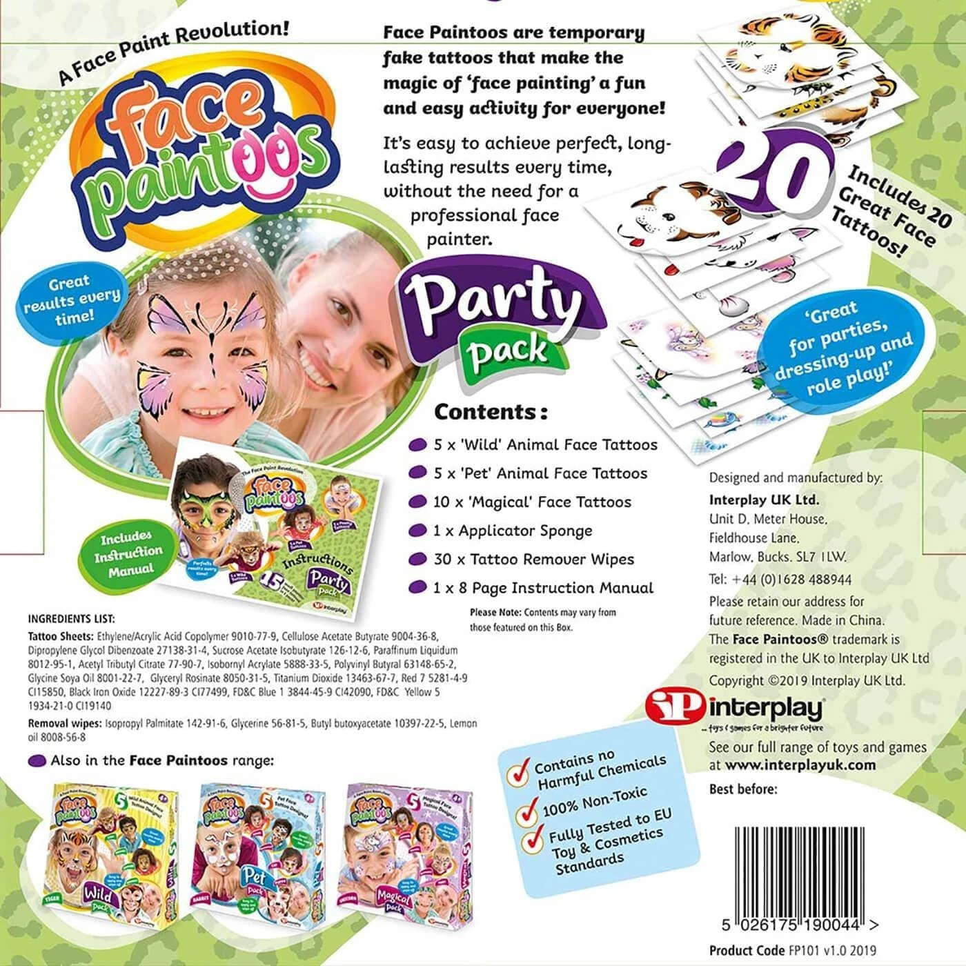 Face Paintoos Party Pack 20 Tattoos Fancy Dress Fun Wild Pet Magic 2 Face Paintoos Party Pack 20 Tattoos Fancy Dress Fun Wild Pet Magic - Image 2