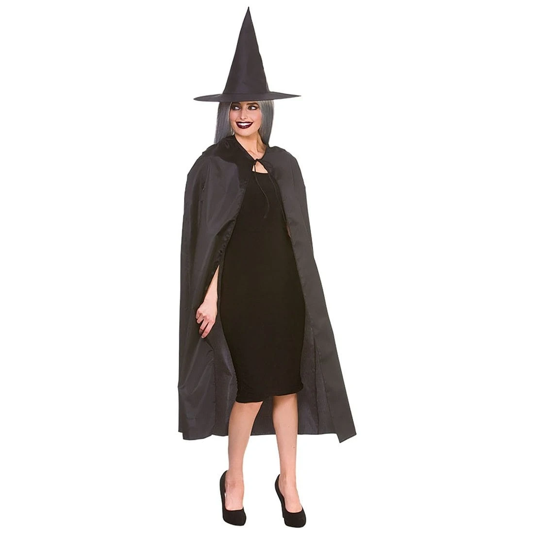 Adults Wicked Witch Cape & Hat Fancy Dress Halloween 125cm 1 Adults Wicked Witch Cape & Hat Fancy Dress Halloween 125cm