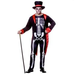 Mens Mr Skelebones Skeleton Jumpsuit Jacket Top Hat Fancy Dress