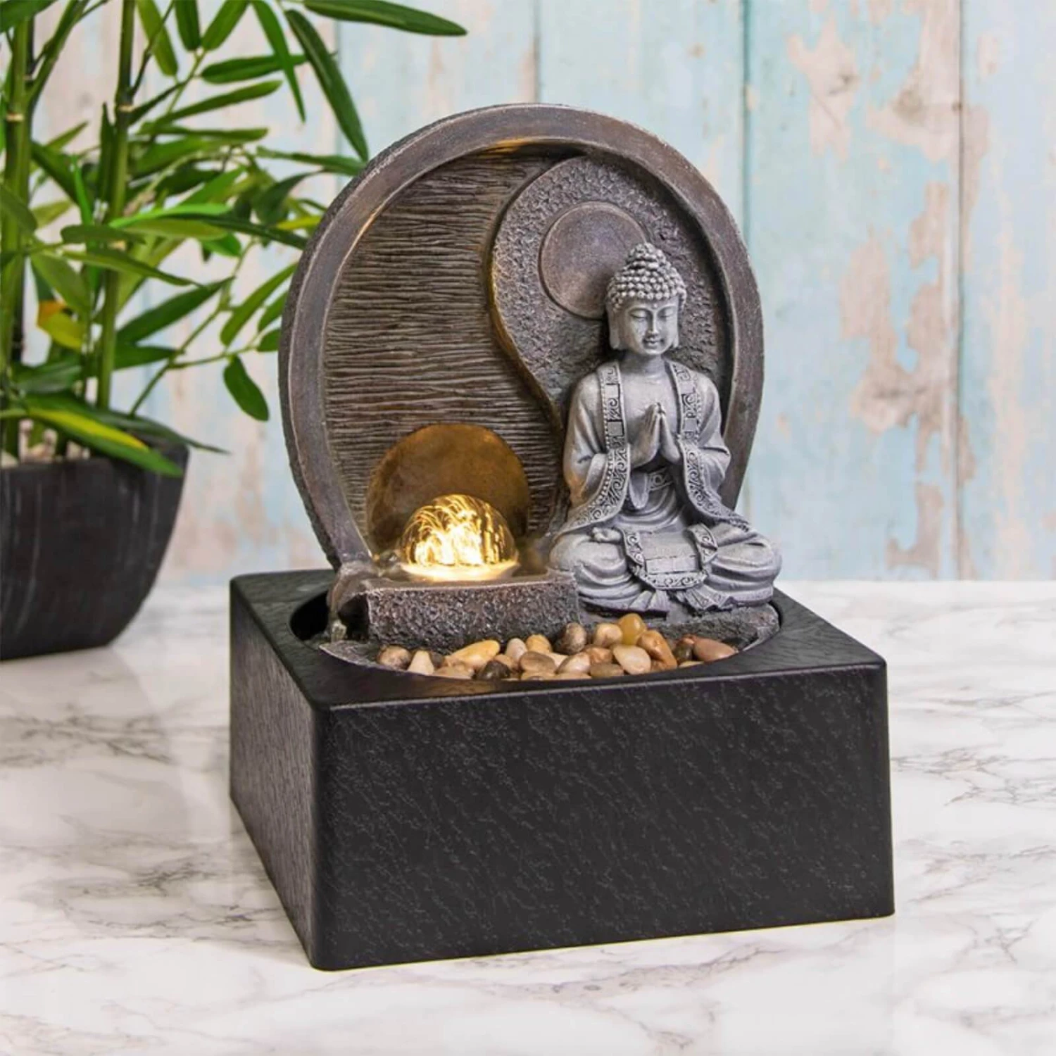 Leonardo Buddha Indoor Water Fountain Pebbles LED Light 1 Leonardo Buddha Indoor Water Fountain Pebbles LED Light