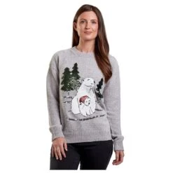 Womens Christmas Jumper Polar Bear Grey Chenille Xmas Top