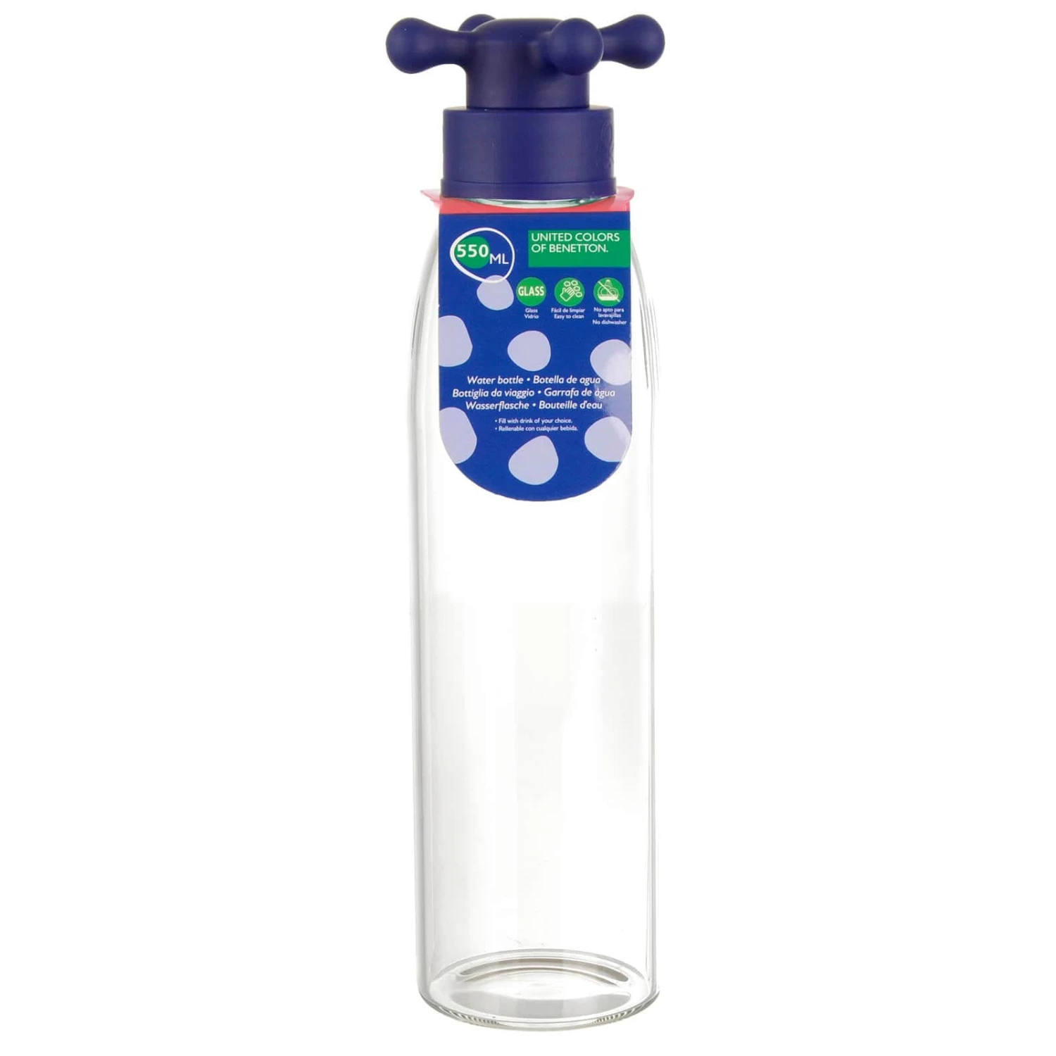 Benetton Water Bottle Borosilicate Glass Tap Handle Top 550ml 1 Benetton Water Bottle Borosilicate Glass Tap Handle Top 550ml