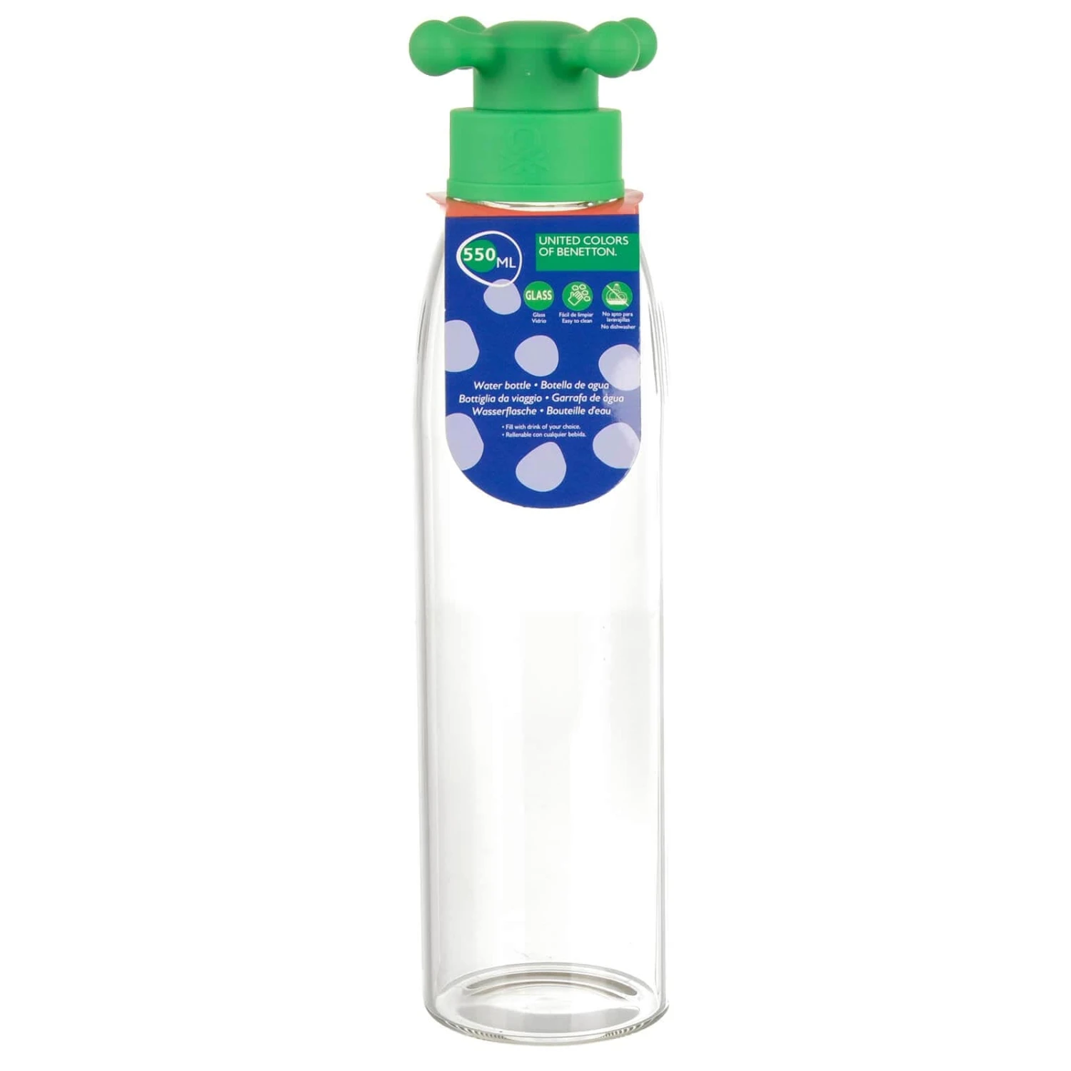 Benetton Water Bottle Borosilicate Glass Tap Handle Top 550ml 2 Benetton Water Bottle Borosilicate Glass Tap Handle Top 550ml - Image 2