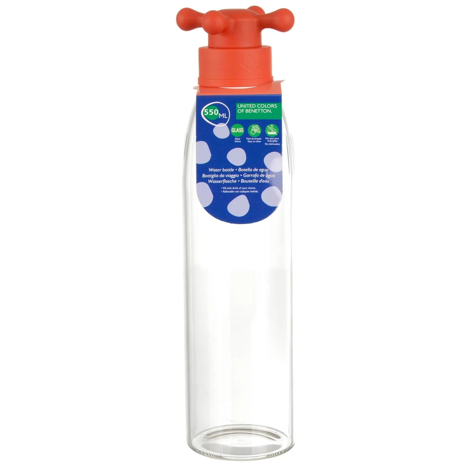 Benetton Water Bottle Borosilicate Glass Tap Handle Top 550ml 3 Benetton Water Bottle Borosilicate Glass Tap Handle Top 550ml - Image 3