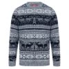 Mens Reindeer Fair Isle Christmas Jumper Grey Marl Nordic