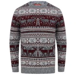 Mens Reindeer Fair Isle Christmas Jumper Grey Marl Nordic -XS-Stock SRG1A14232 F 1 opt 08040.1601281375.1100.1100