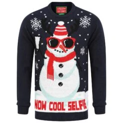 Mens Snowman Christmas Jumper Snow Cool Selfie -XS-Stock SRG1A15799 F 1 opt
