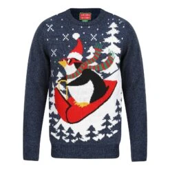 Mens Penguin Christmas Jumper With Red Sledge -XS-Stock SRG1A15802 F 1 opt