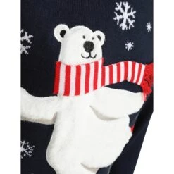 Mens Christmas Jumper Polar Bear Ice Skating With Striped Scarf -XS-Stock SRG1A15803 F 3 opt