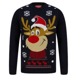 Mens Smiling Rudolph Reindeer Christmas Jumper 6 Mens Smiling Rudolph Reindeer Christmas Jumper -XS-Stock SRG1A17079 A 1.opt
