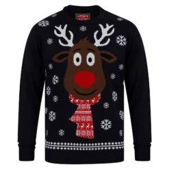 Mens Festive Scarf Rudolph Reindeer Christmas Jumper 6 Mens Festive Scarf Rudolph Reindeer Christmas Jumper -XS-Stock SRG1A17081 A 1.opt