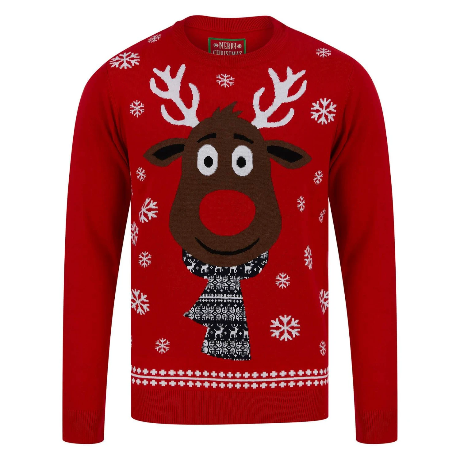 Mens Festive Scarf Rudolph Reindeer Christmas Jumper 1 Mens Festive Scarf Rudolph Reindeer Christmas Jumper