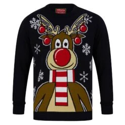 Mens Christmas Jumper Festive Rudolph With Scarf -XS-Stock SRG1A17087 A 1.opt