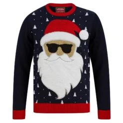 Mens LED Christmas Jumper Bearded Santa Light Up Shades -XS-Stock SRG1A17383 F 1.opt
