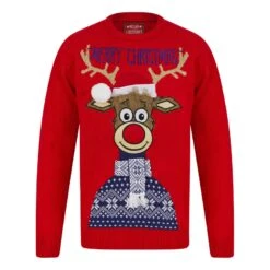 Mens Classic Rudolph Faux Fur Christmas Jumper 3D Pom Pom -XS-Stock SRG1A17389 F.opt