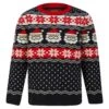 Kids Christmas Jumper Santa Head Snowflakes Red Black Nordic
