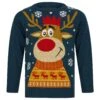 Kids Christmas Jumper Smiling Reindeer Snowflakes Fair Isle