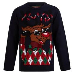 Kids Reindeer Christmas Jumper Cool Sunglasses Rudolph -XS-Stock SRG2A17152 A 1.opt