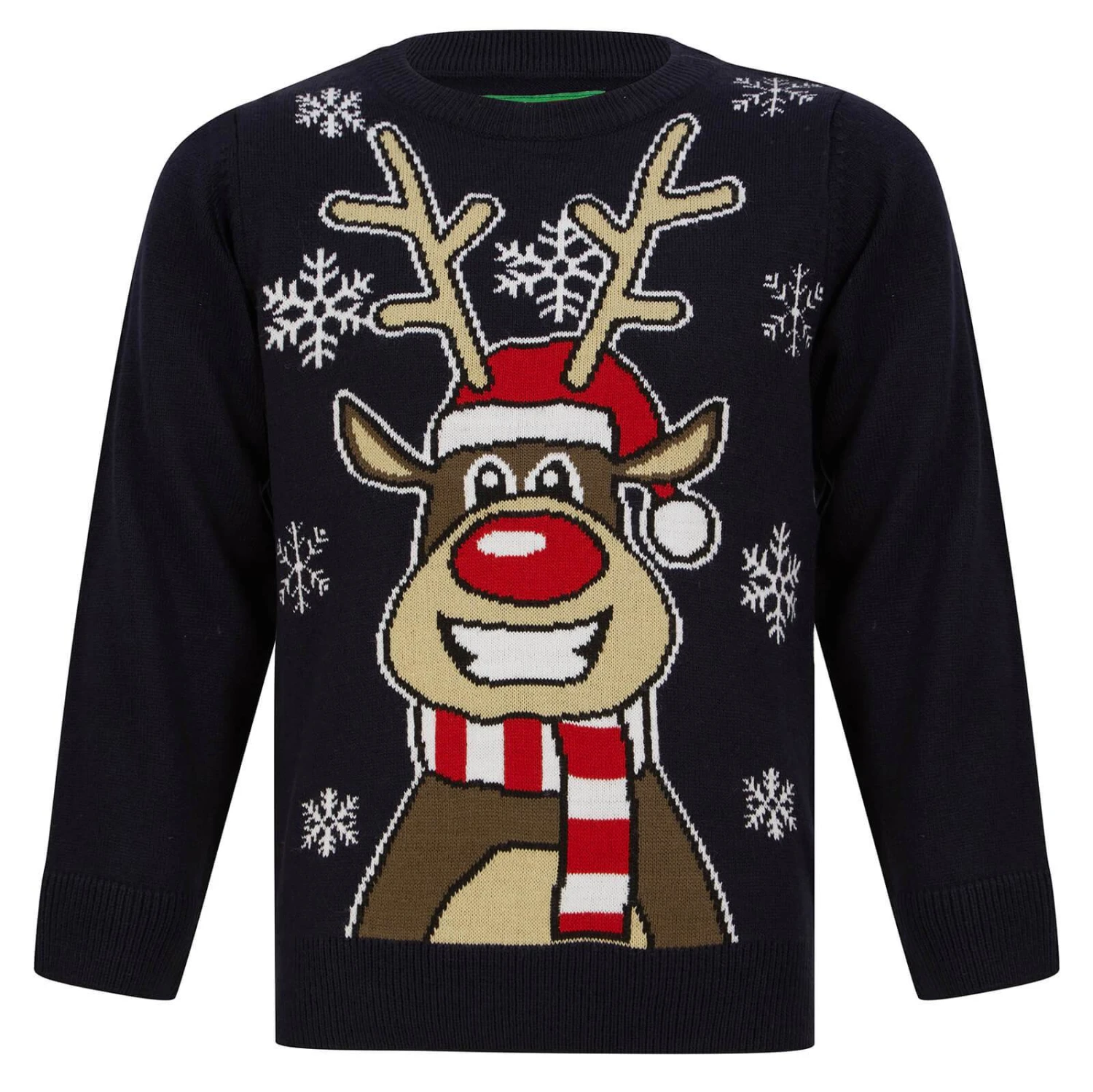 Kids Happy Reindeer Christmas Jumper Snow Rudolph Red Black 2 Kids Happy Reindeer Christmas Jumper Snow Rudolph Red Black - Image 2