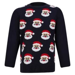 Kids Christmas Jumper Novelty Santa Claus Faces -XS-Stock SRG2A17154 A 1.opt