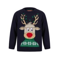 Kids LED Faux Fur Rudolph Christmas Jumper Light Up -XS-Stock SRG2A17411 A.opt