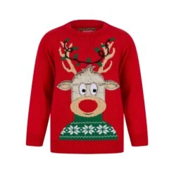 Kids LED Faux Fur Rudolph Christmas Jumper Light Up