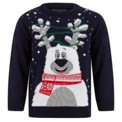 Kids LED Fluffy Polar Bear Christmas Jumper Light Up -XS-Stock SRG2A17412 A 1.opt