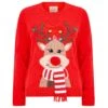 Womens Christmas Jumper Rudolph Reindeer Red Pom Pom Scarf