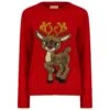 Womens Faux Fur Reindeer Christmas Jumper