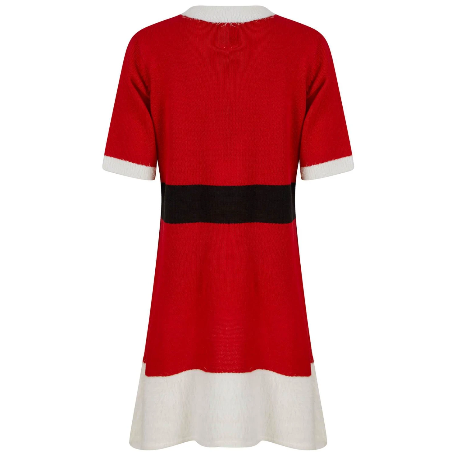 Womens Mrs Claus Santa Jumper Dress 3D Pom Pom Buttons 2 Womens Mrs Claus Santa Jumper Dress 3D Pom Pom Buttons - Image 2